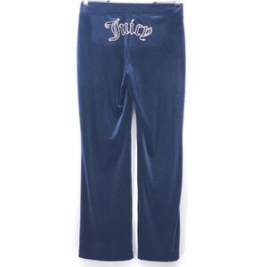 Juicy Couture OG Big Bling Velour Track Pants Womens Medium Blue Y2K 2000s Retro